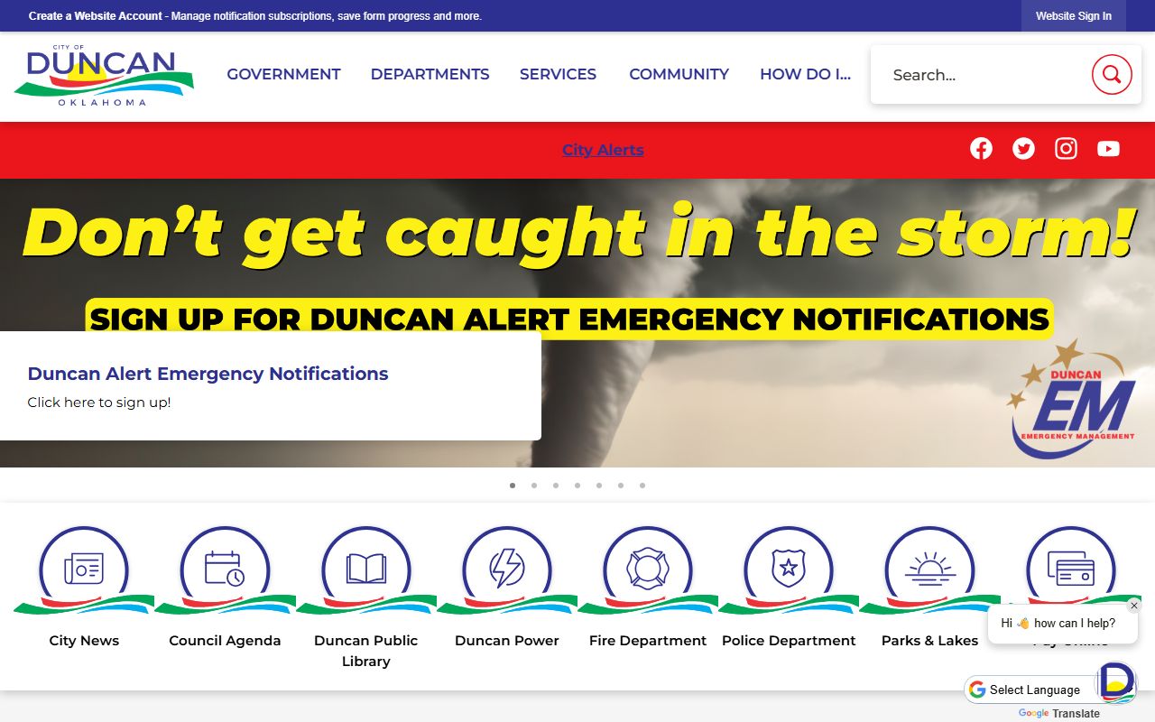 Duncan Oklahoma city website with municipal court and civil court records information