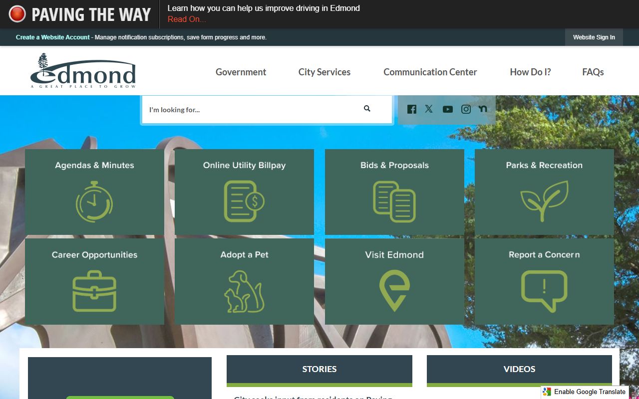 City of Edmond official website for civil court records and municipal services