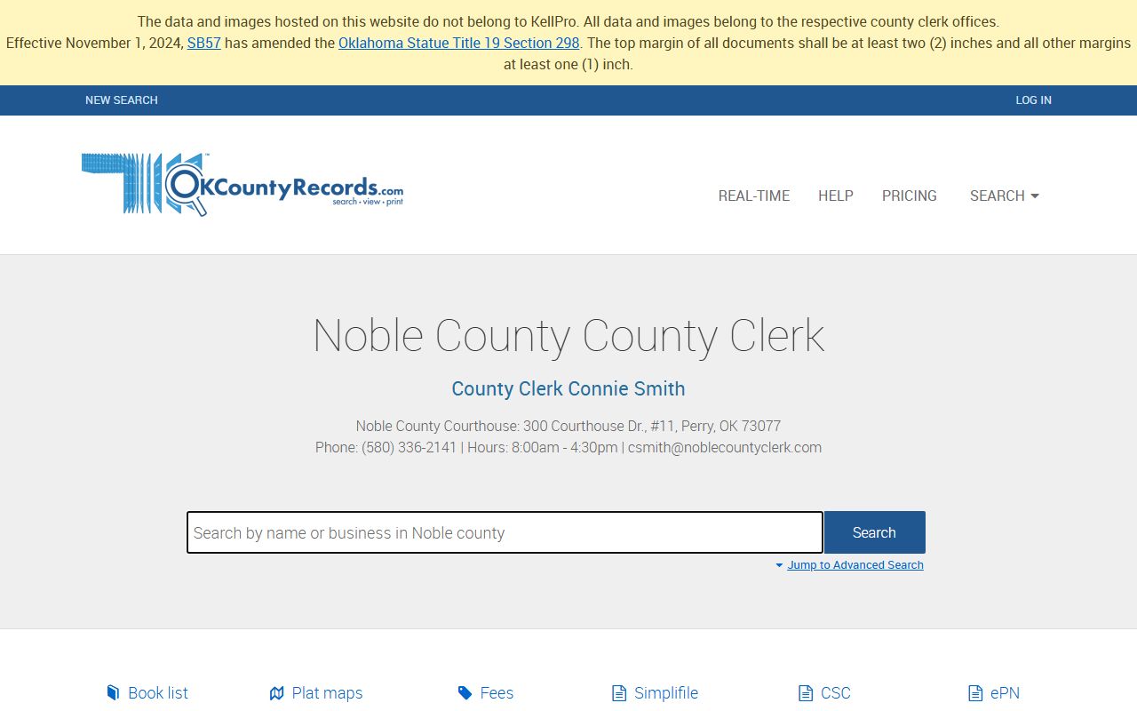 Noble County District Court civil court records access
