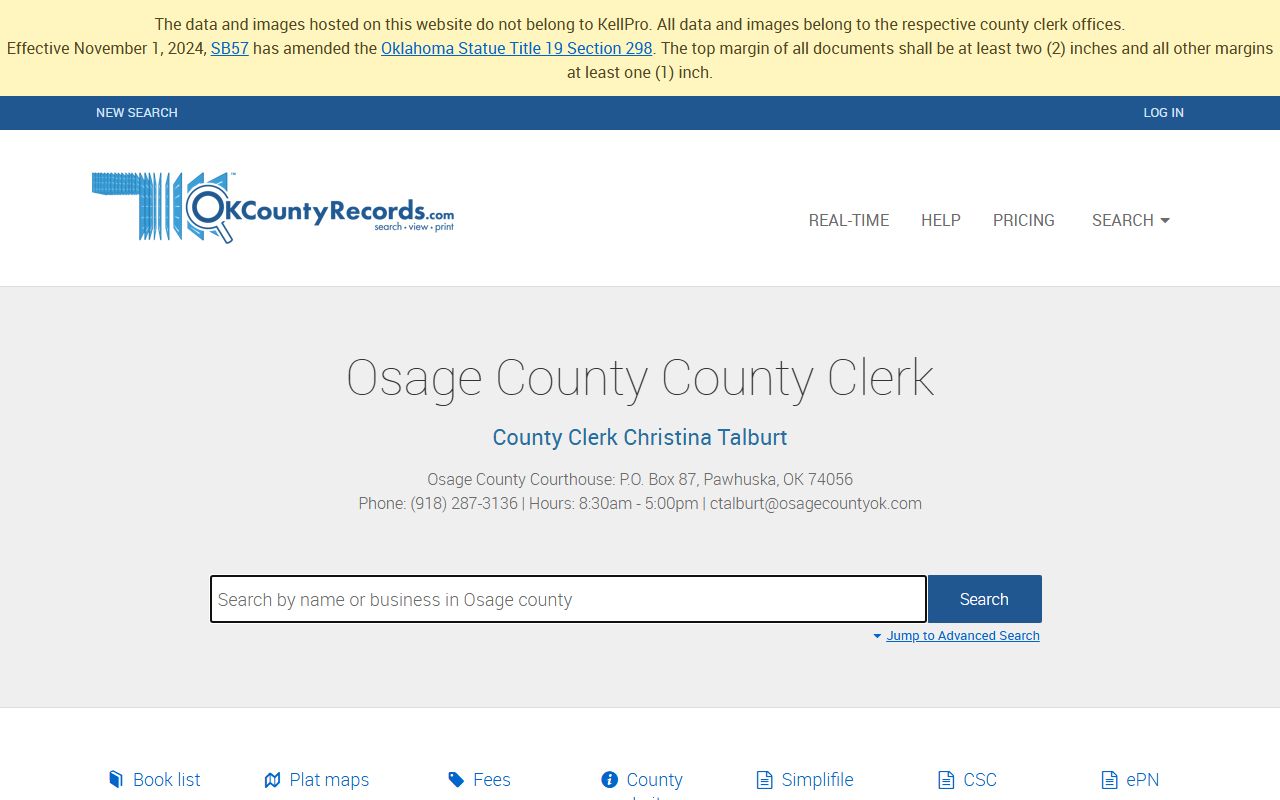 Osage County District Court civil court records search portal