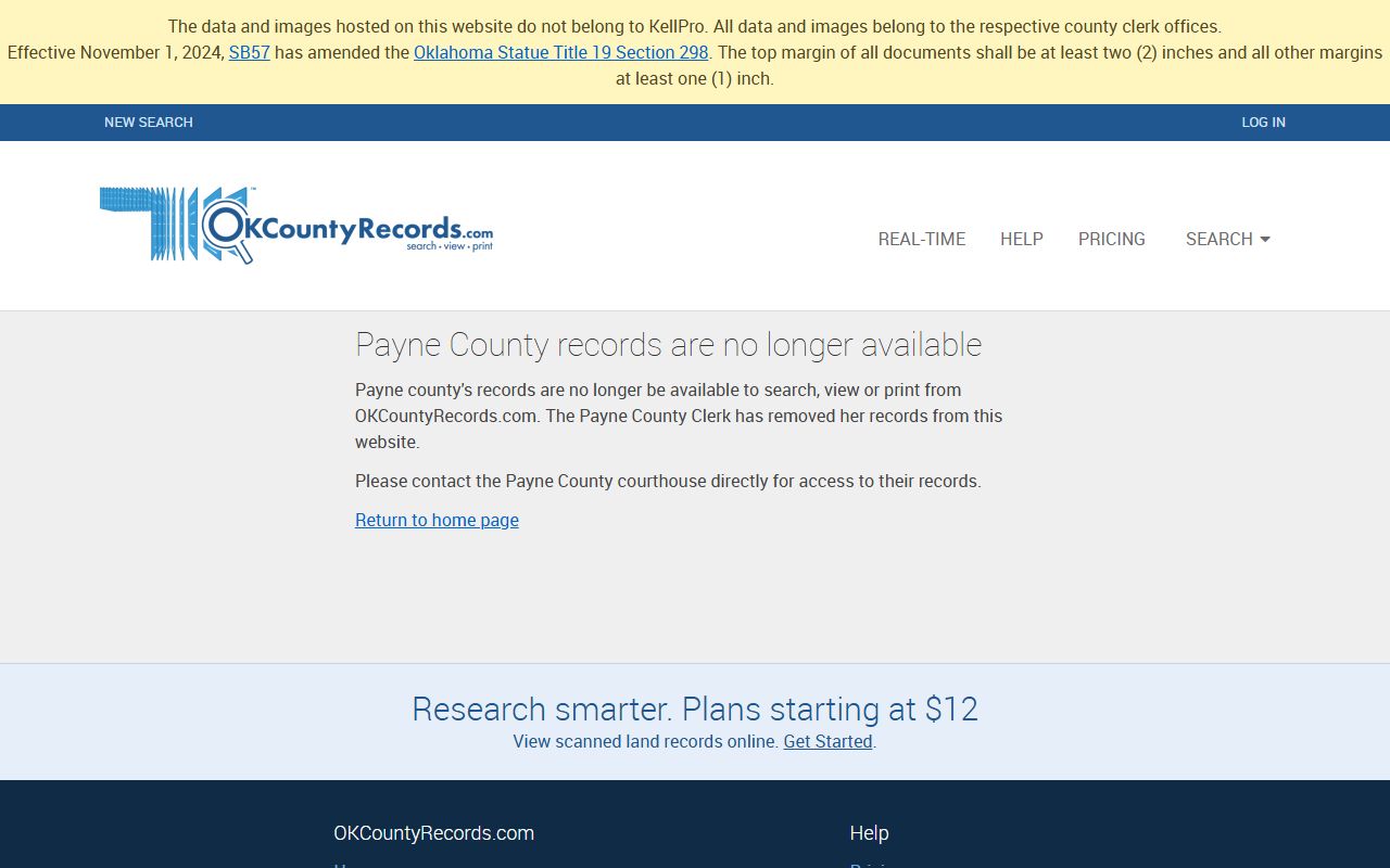 Payne County land records search portal for civil court records research