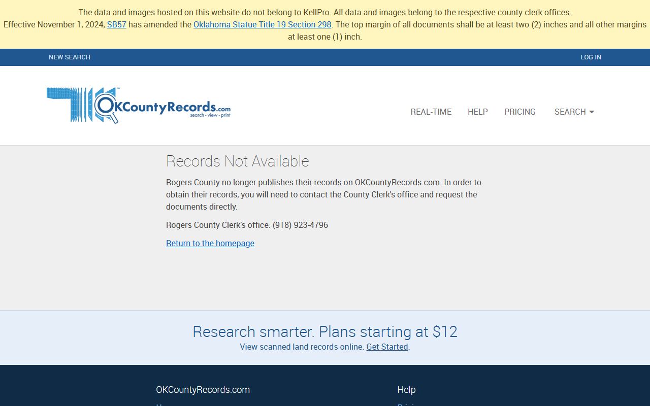 Rogers County land records search on OKCountyRecords