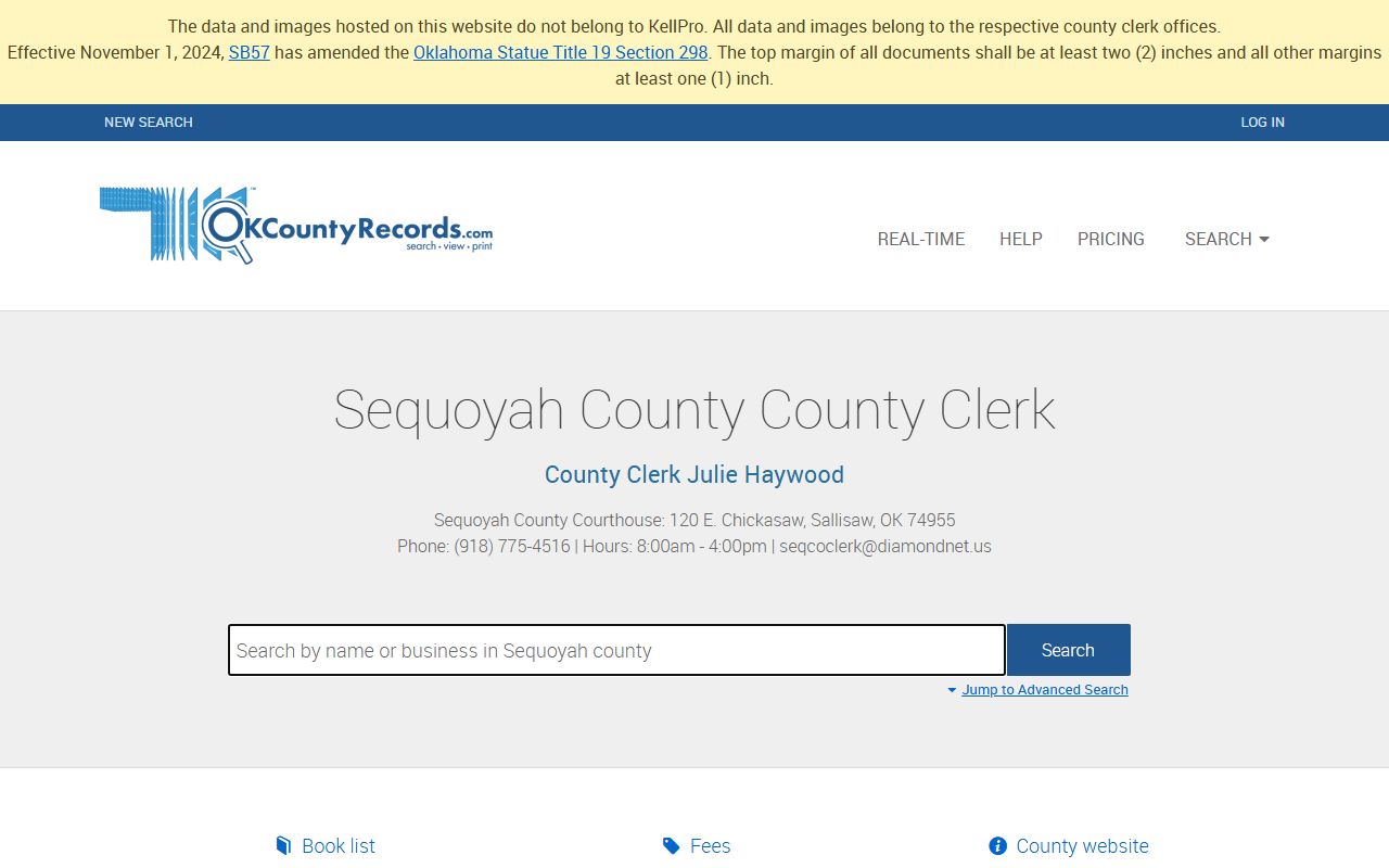 Sequoyah County land records search on OKCountyRecords