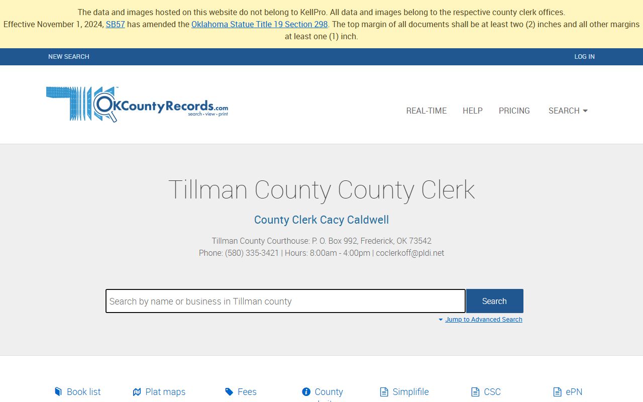 Tillman County land records search on OKCountyRecords