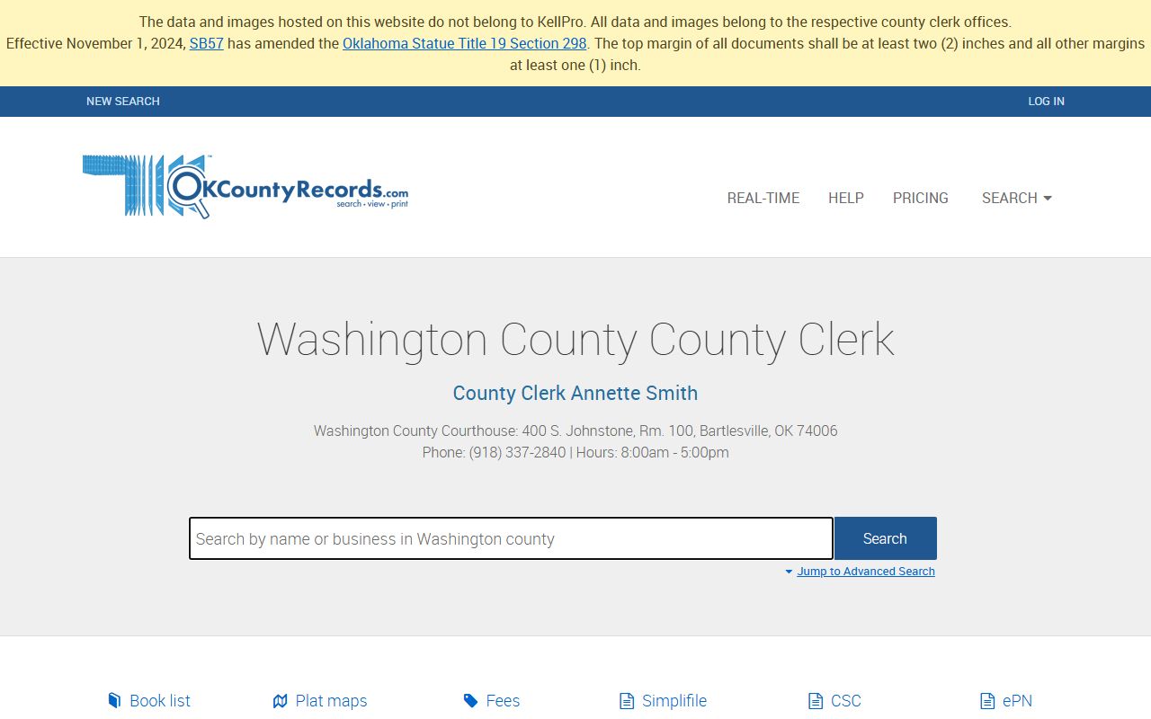 Washington County land records search on OKCountyRecords