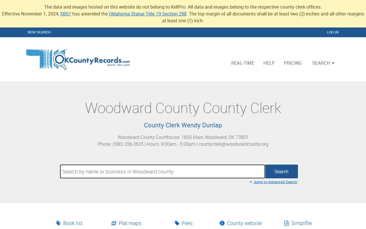Woodward County land records search on OKCountyRecords