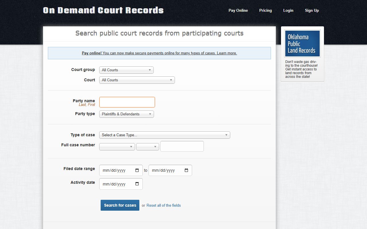 On Demand Court Records ODCR Oklahoma civil court records search